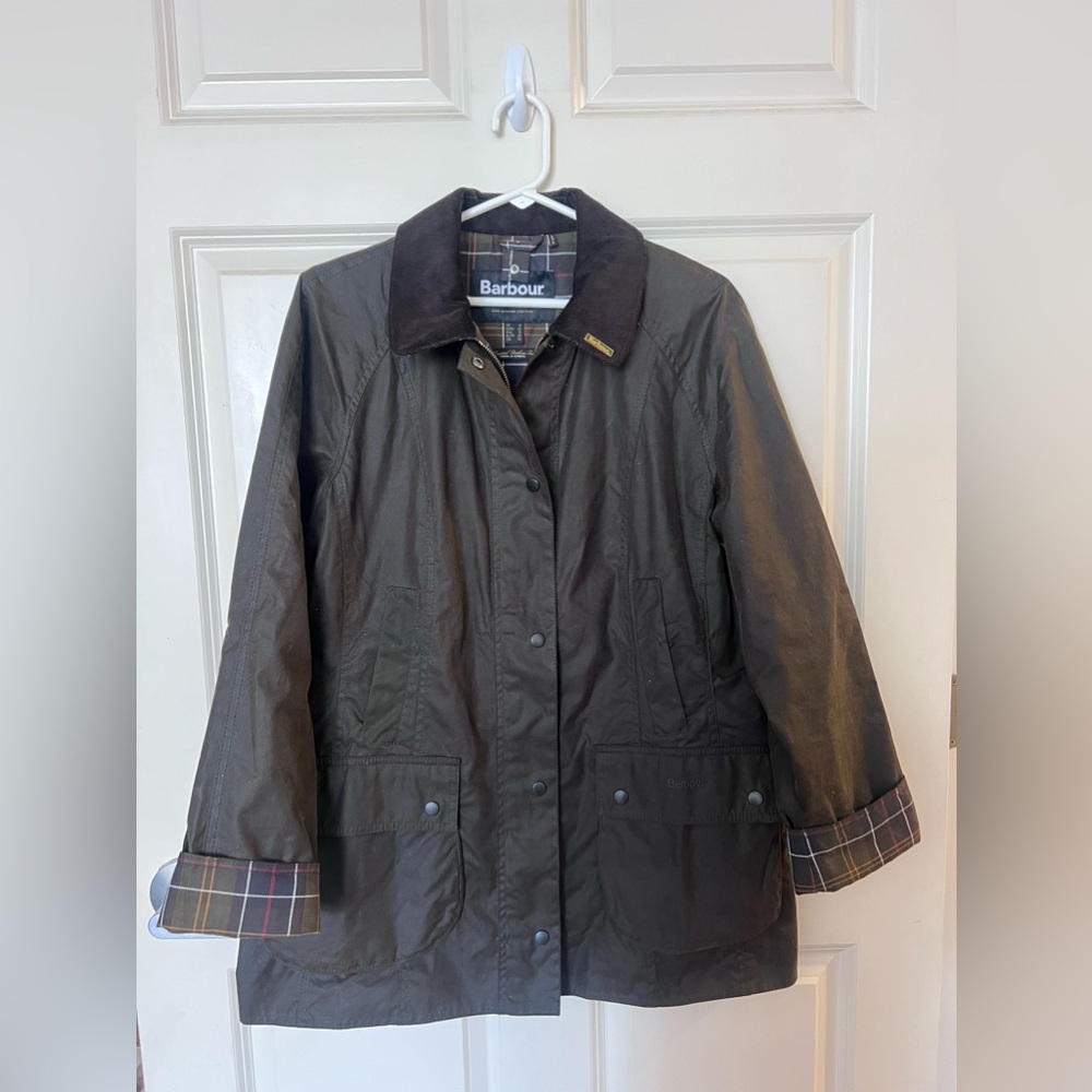 Barbour Olive Waxed Jacket - Size 12